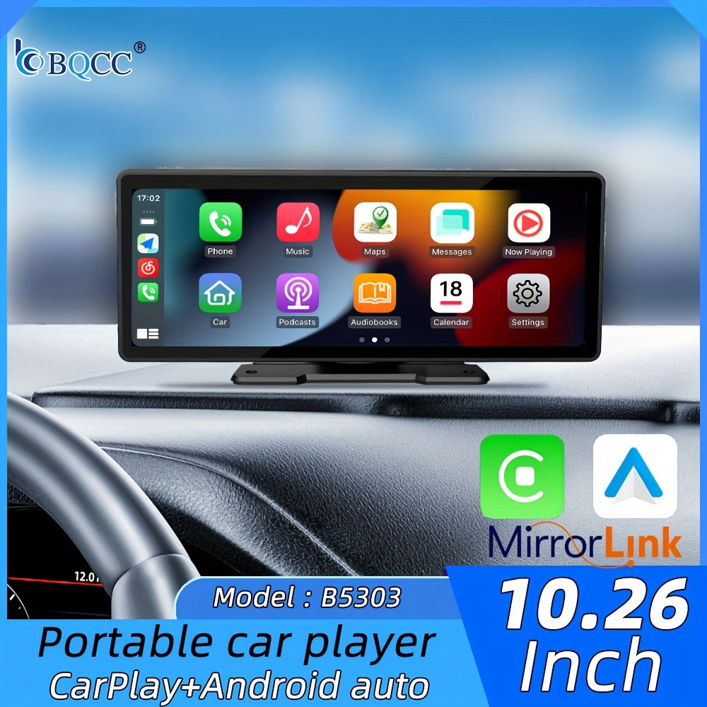 Przenośny radioodtwarzacz samochodowy HD z ekranem 10.25 cala (26.06 cm), funkcjami Android Auto, Screen Mirroring, Bluetooth, USB, TF oraz obsługą kamery cofania