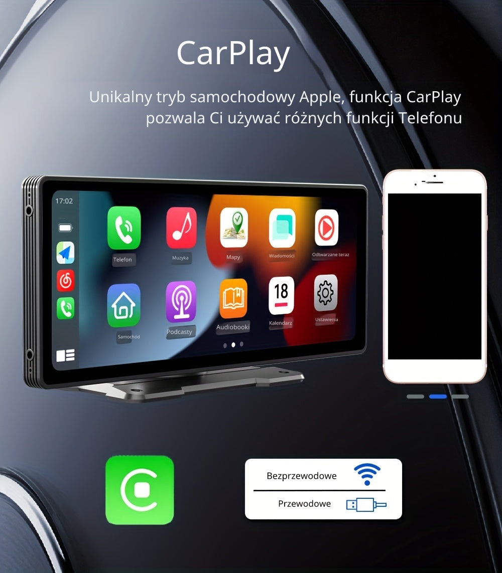 Przenośny radioodtwarzacz samochodowy HD z ekranem 10.25 cala (26.06 cm), funkcjami Android Auto, Screen Mirroring, Bluetooth, USB, TF oraz obsługą kamery cofania