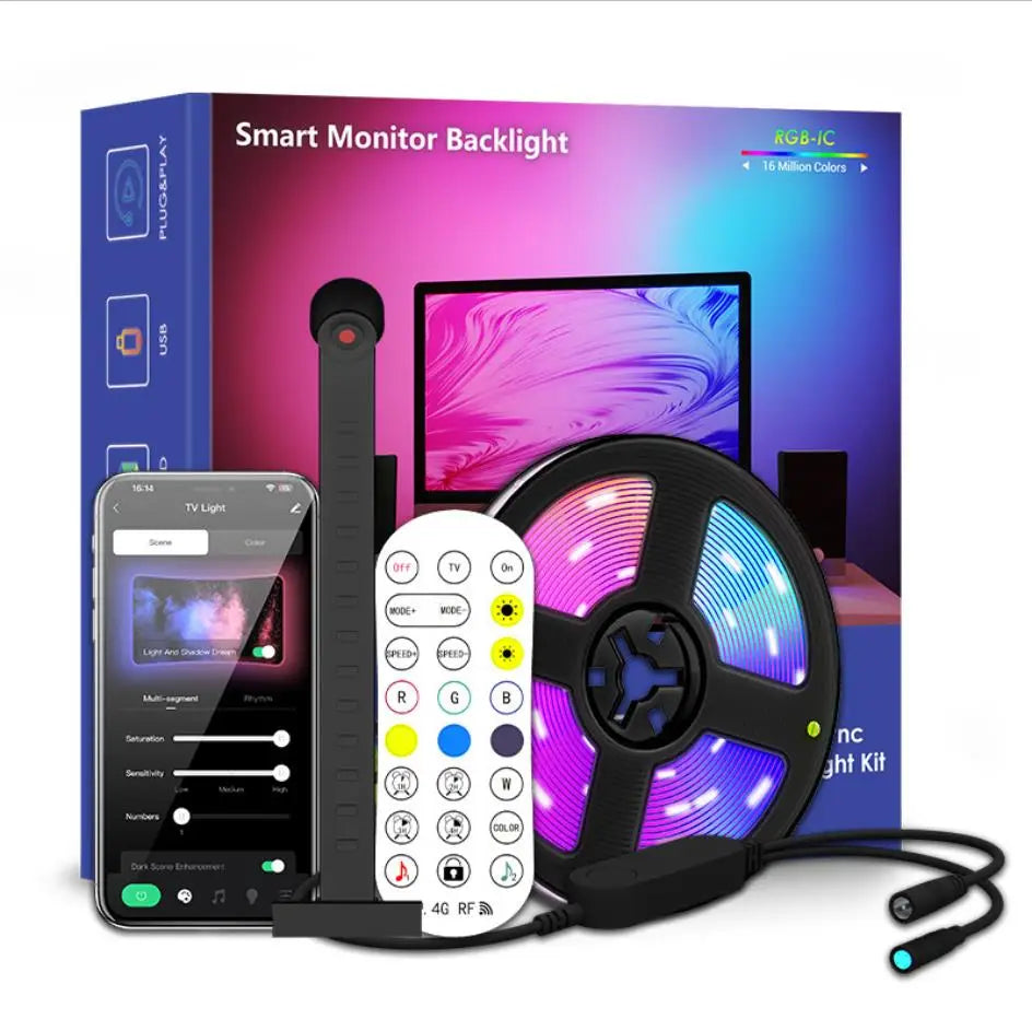 Inteligentne oświetlenie ambientowe LED RGBIC do podświetlenia telewizorów 55-75 cali, z kamerą, sterowaniem z aplikacji i synchronizacją muzyki, idealne do pokoju gracza