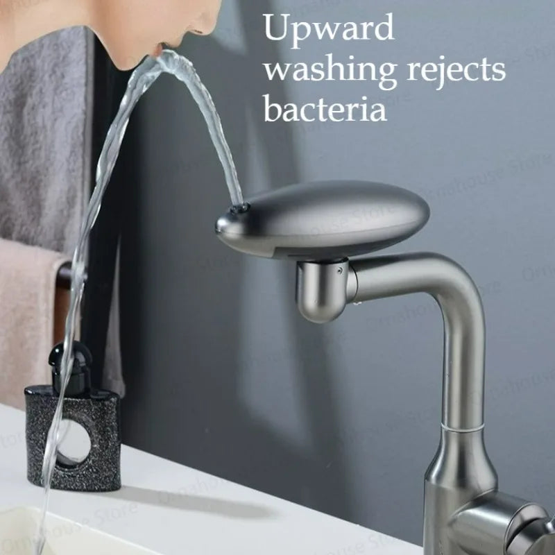 Wielofunkcyjna bateria umywalkowa z efektem wodospadu, 4 tryby strumienia, obrotowa 360°, mieszacz ciepłej i zimnej wody, stal nierdzewna, kran do umywalki.