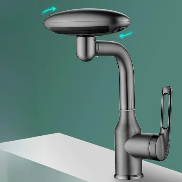 Wielofunkcyjna bateria umywalkowa z efektem wodospadu, 4 tryby strumienia, obrotowa 360°, mieszacz ciepłej i zimnej wody, stal nierdzewna, kran do umywalki.