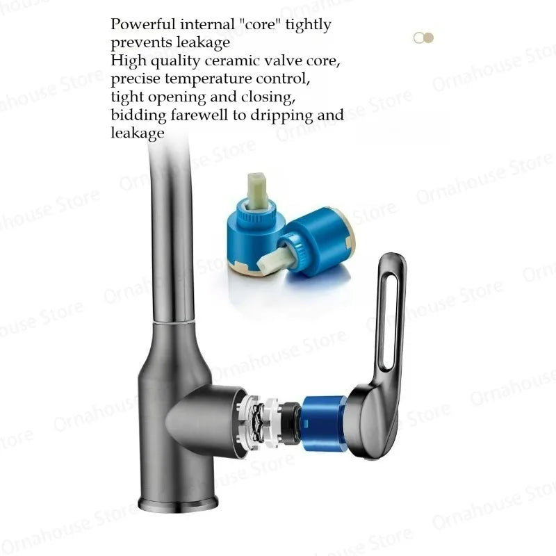 Wielofunkcyjna bateria umywalkowa z efektem wodospadu, 4 tryby strumienia, obrotowa 360°, mieszacz ciepłej i zimnej wody, stal nierdzewna, kran do umywalki.